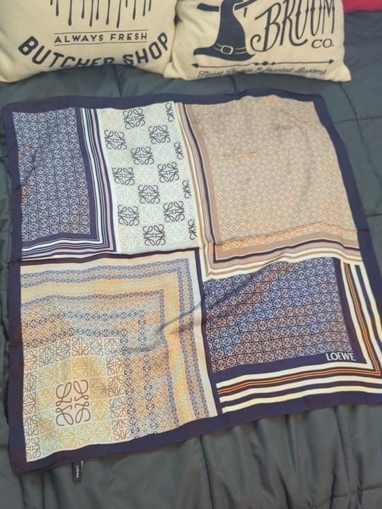 Loewe Accessories - Authentic Loewe Navy, Cream and Tan Geometric Square Scarf